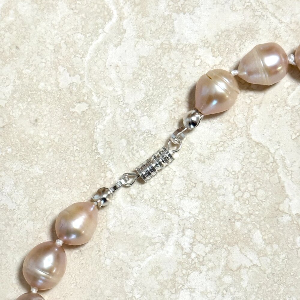 Freshwater Pearl Necklace, Hand-Knotted 12x9mm Large Lavender Blush Pearls - Picture 9 of 10